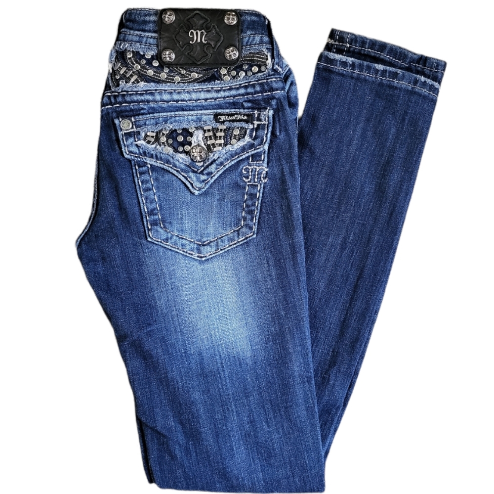 MISS ME Embellished Studded Skinny Jeans Dark Wash Size 26